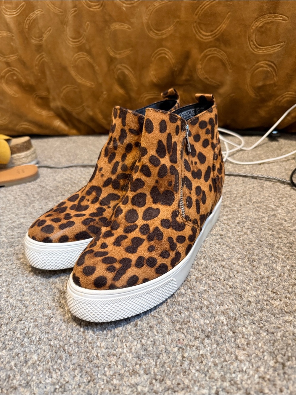 Time and Tru Leopard Print Wedge Slip-On Sneakers in Brown and Black